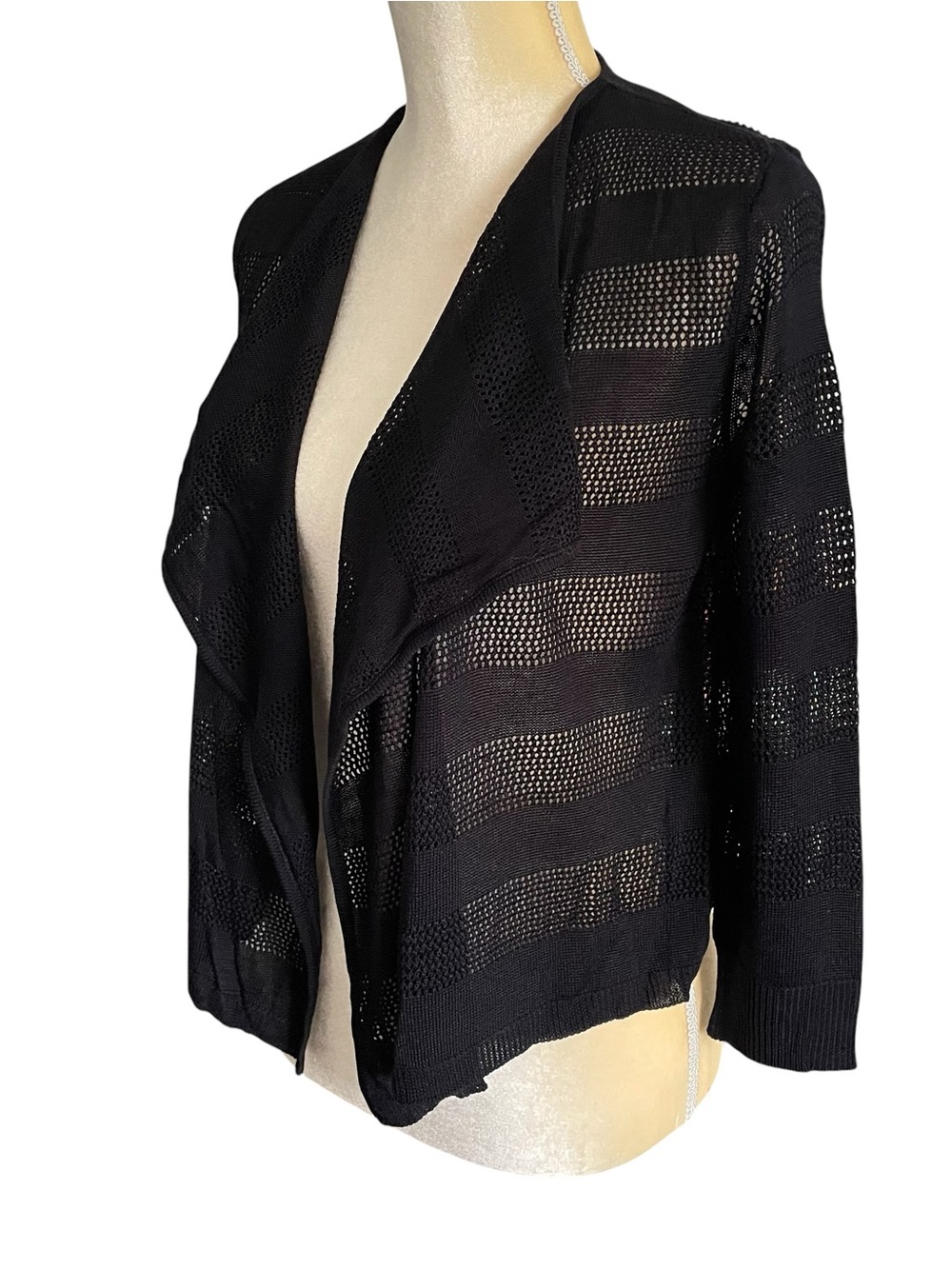 INC International Concepts Black Open-Weave Draped Cardigan